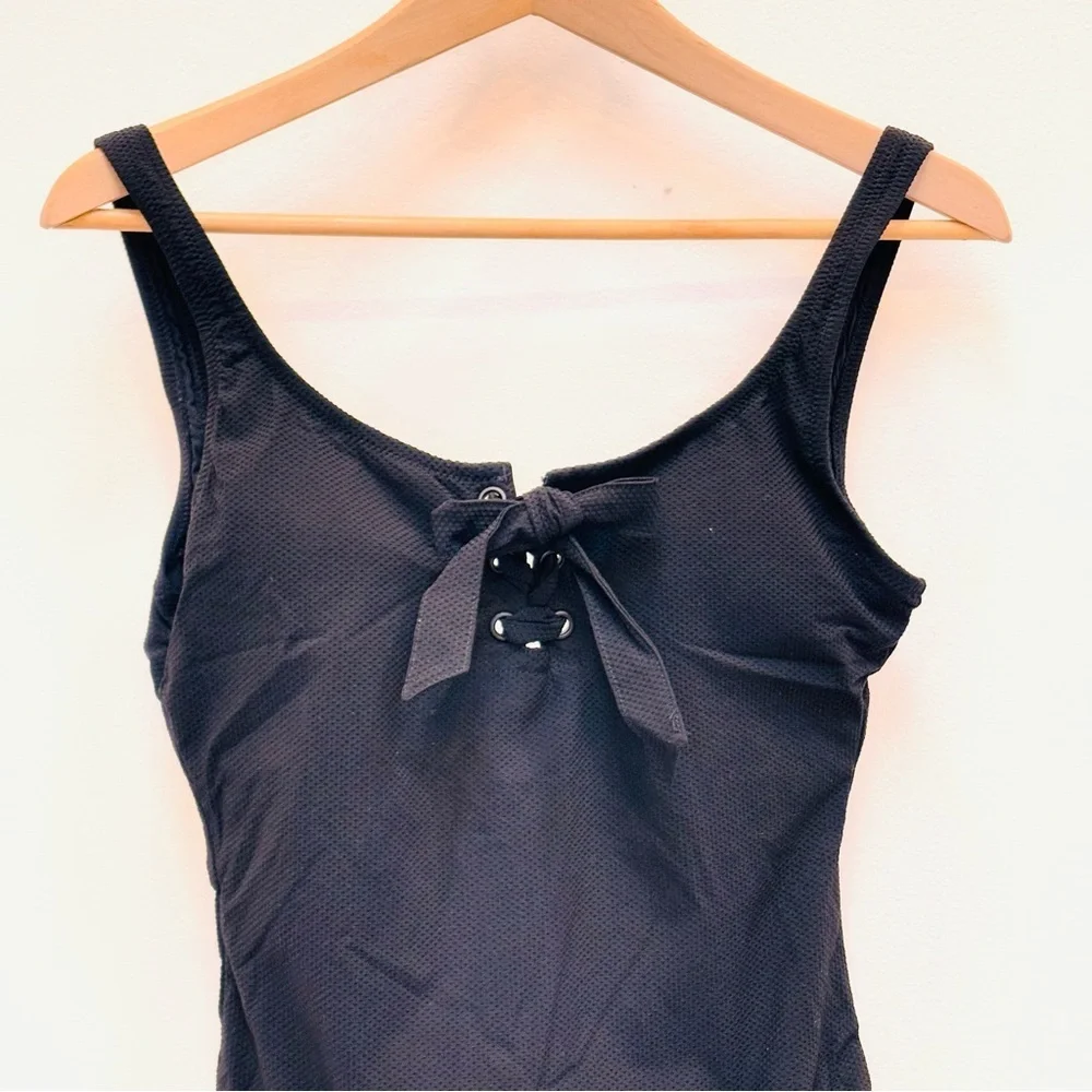 J. Crew Textured Pique Lace Up One Piece Tank Swimsuit Beach Black Size 4 NWOT